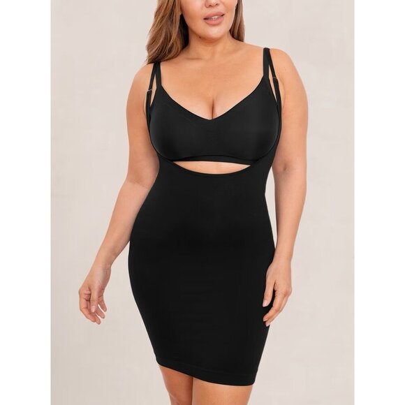 Shapermint Empetua Open Bust Shaper Slip Dress Sz Small Black Shapewear 73007 - Picture 1 of 6
